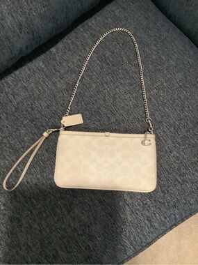 Coach Chalk Signature Pouch Wristlet Shoulder Bag with Chain Strap